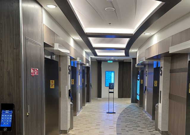 Elevator lobby onboard the Utopia of the Seas cruise ship.