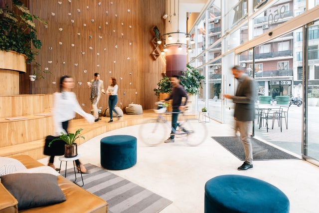 lobby with moving people