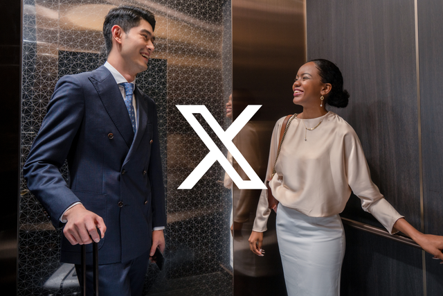 Man and a woman in an elevator