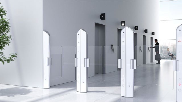Turnstiles in lobby