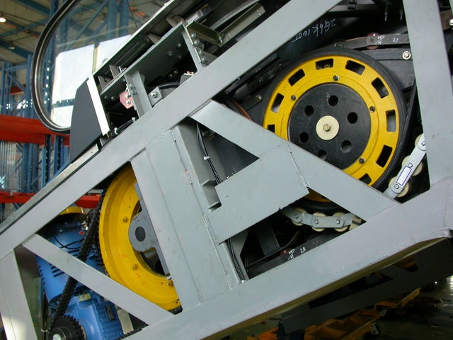 Closeup of an escalator equipment