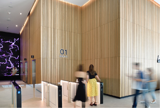 Lobby with moving people