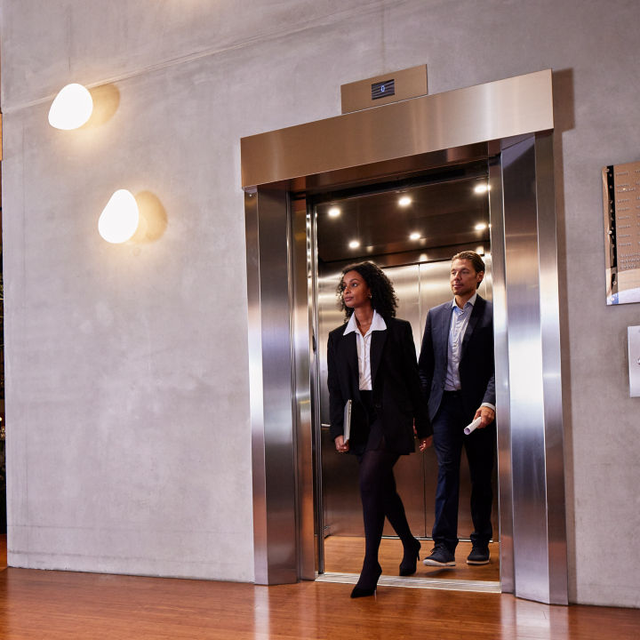 People coming out of an elevator