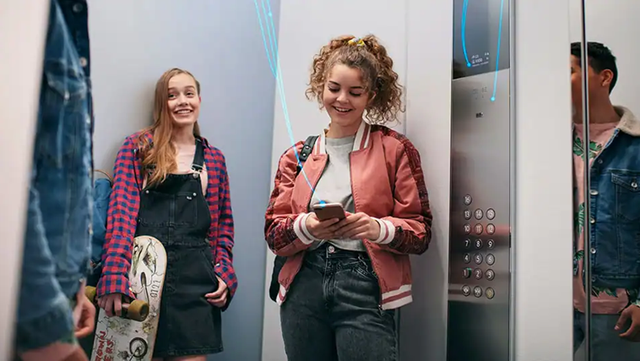 Youngsters in an elevator