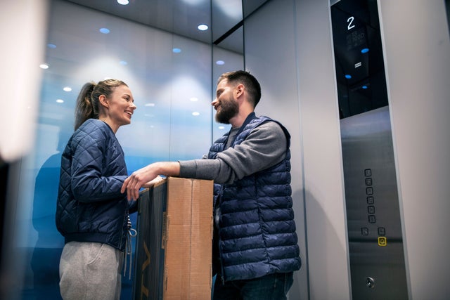 Young couple in an elevator