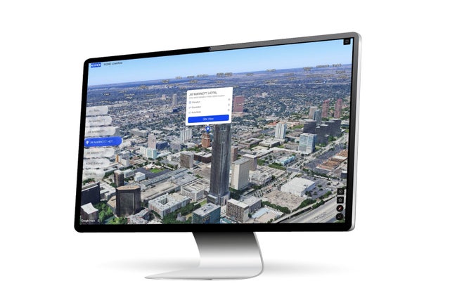 Computer screen with a city view