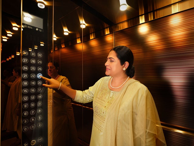 Indian women in elevator