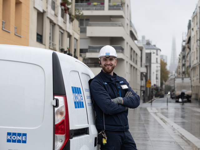 KONE technician and car