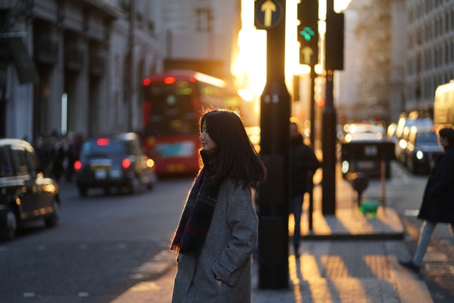 Woman walking in London.