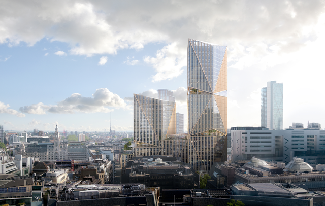 Visualization of 2 Finsbury Avenue, High-rise buildings and a city view of London