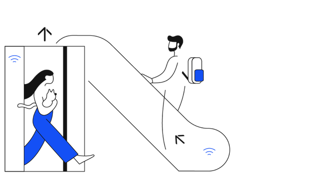 Illustration elevator escalator users