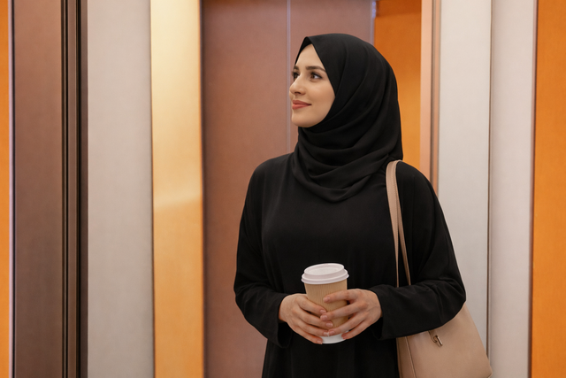 woman inside elevator