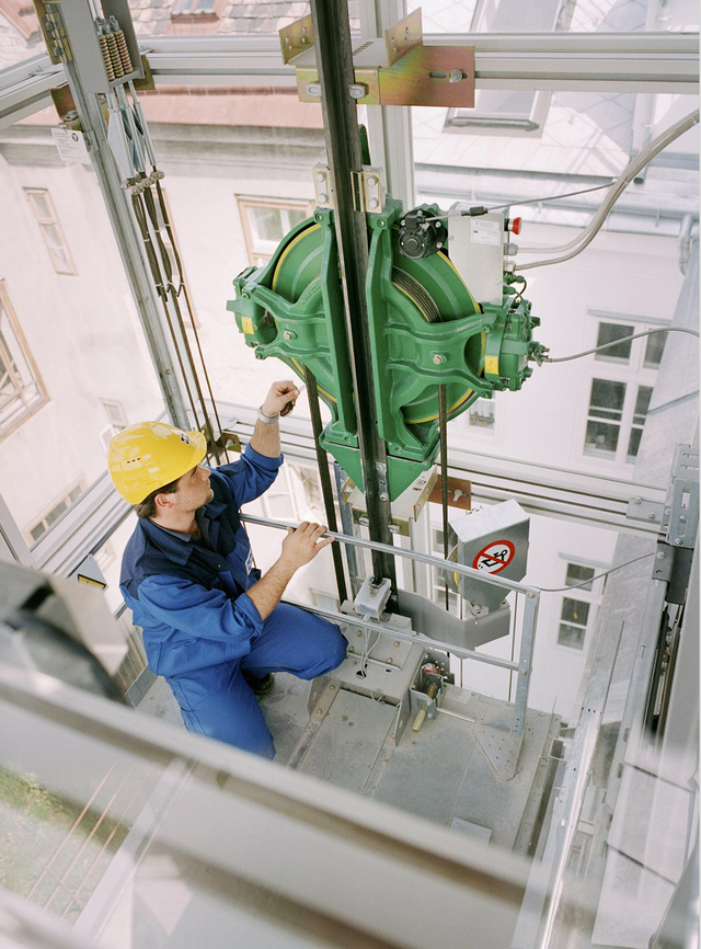The EcoDisc motor fits inside the elevator shaft