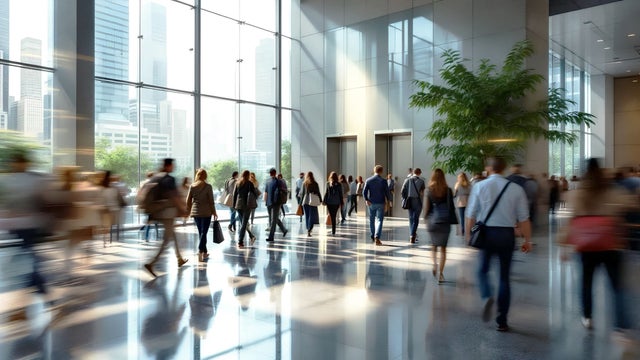 Lobby with moving people