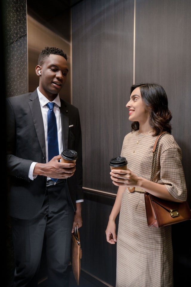 Man and woman in an elevator