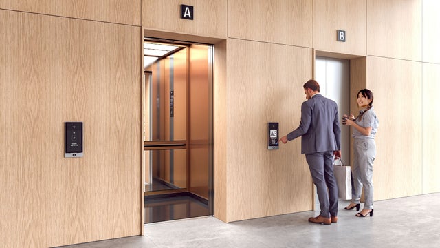 Elevator lobby with people