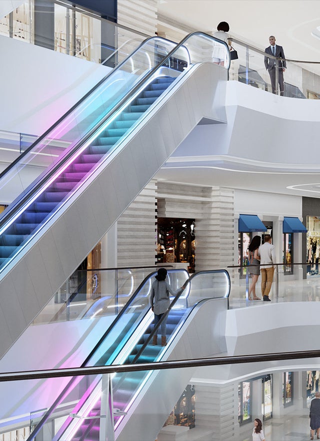 Escalator with modern lighting