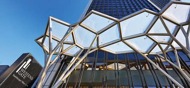 Germany’s Westend Gate high-rise building's glass details.