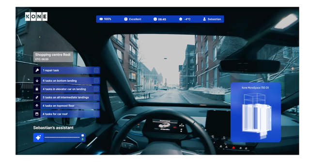 A car window view with kone service tools projected into it