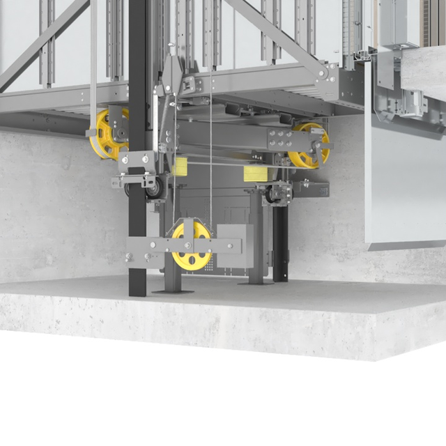 Elevator with reduced pit depth